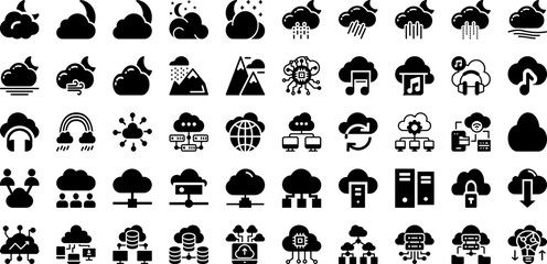 Cloud Icon Set Isolated Silhouette Solid Icons With Internet, Vector, Icon, Web, Cloud, Technology, Symbol Infographic Simple Vector Illustration