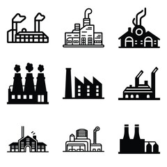 Factory Flat Icon Set Isolated On White Background