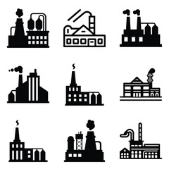 Factory Flat Icon Set Isolated On White Background