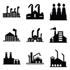 Factory Flat Icon Set Isolated On White Background