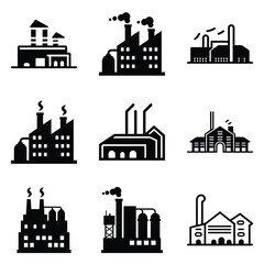Obraz premium Factory Flat Icon Set Isolated On White Background