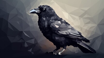 Obraz premium Crow black and white in polygonal style. AI generated.