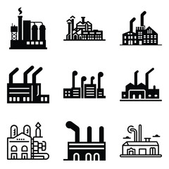 Factory Flat Icon Set Isolated On White Background