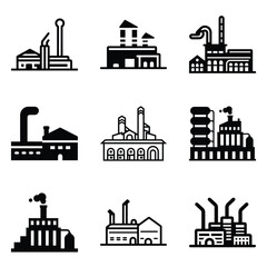 Fototapeta premium Factory Flat Icon Set Isolated On White Background