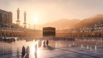 Fototapeta na wymiar Landscape of the Kaaba in Mecca, generative ai