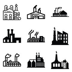 Fototapeta premium Factory Flat Icon Set Isolated On White Background