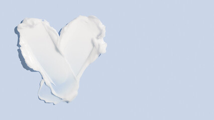 Beauty skincare cream texture swipe swatch in heart shaped. White beauty cream smear smudge...