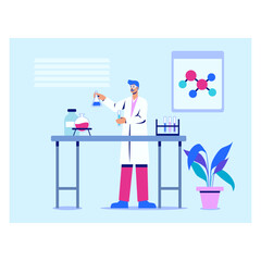 Professional scientist holding flask with reagents and conduct research