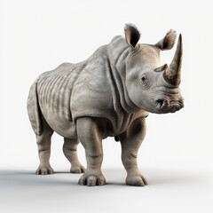 Obraz premium rhinoceros, rhino, animal, mammal, wildlife, horn, isolated, wild, white, nature, safari, large, zoo, big, dangerous, horned, white rhinoceros, endangered, grey, ceratotherium simum, white background,