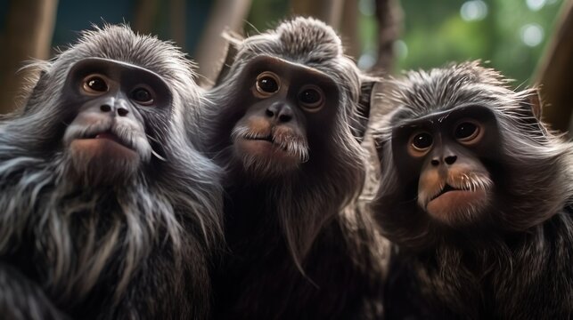 Emperor Tamarin three monkeys taking a selfie generative AI