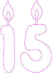 Number 15 with candles for the holiday.