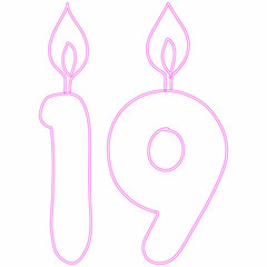 Number 19 with candles for the holiday.