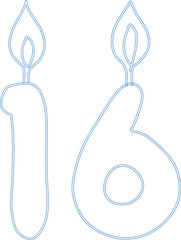 Number 16 with candles for the holiday.