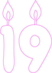 Number 19 with candles for the holiday.