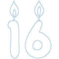 Number 16 with candles for the holiday.