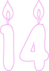 Number 14 with candles for the holiday.