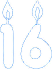 Number 16 with candles for the holiday.