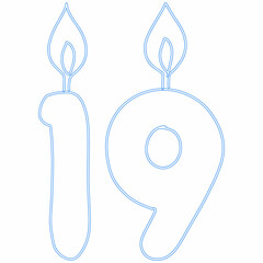 Number 19 with candles for the holiday.