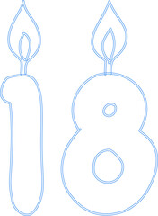 Number 18 with candles for the holiday.