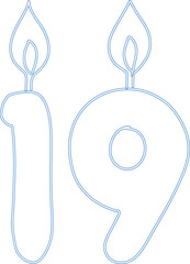 Number 19 with candles for the holiday.