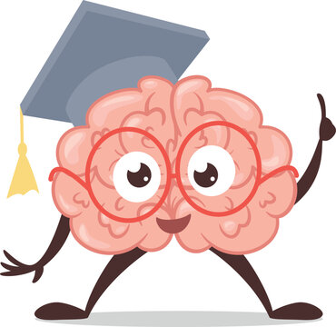 Smart brain character in academic hat innovation idea gesture genius intellect isometric vector