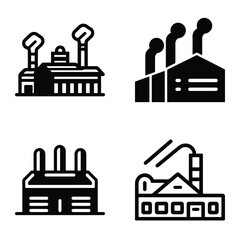 Obraz premium Factory Flat Icon Set Isolated On White Background