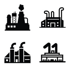 Factory Flat Icon Set Isolated On White Background