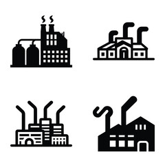 Factory Flat Icon Set Isolated On White Background