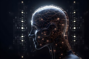 Obraz premium Connecting human data to mindset of Artificial intelligence AI, Digital data and machine learning technology and computer brain. Robot technology development for futuristic