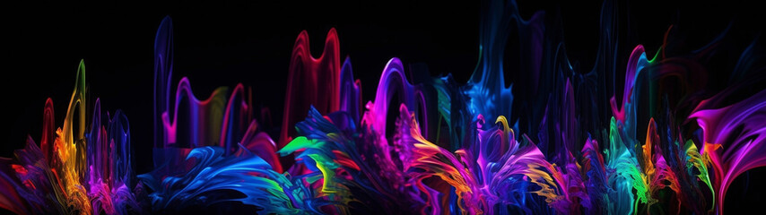 Beautiful abstract 3d image of paints glowing with different colors on a black background. High quality illustration