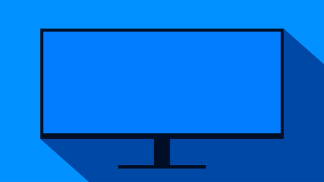 Ultrawide blue monitor display flat graphic with long shadow