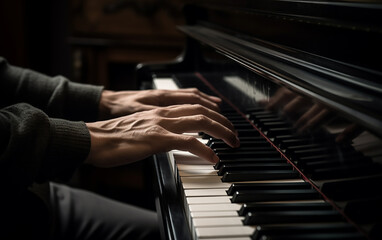 Fototapeta na wymiar Hands playing the piano. Generative AI