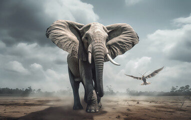 Fototapeta premium Flying elephant, surreal concept. Generative AI