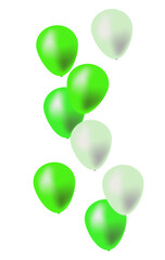 PNG. Green and white balloons with confetti on transparent background.