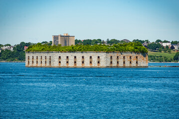 view of Fort Gorges from the boat in Portland, Maine