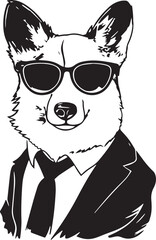 Corgi in a business suit and sun glasses Vector Illustration, SVG