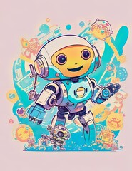 Cute Robot Playing | Merchandise design concept | Generated by AI Generative