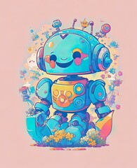 Fototapeta premium Cute Robot Playing | Merchandise design concept | Generated by AI Generative