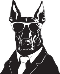 Doberman in a business suit and sun glasses Vector Illustration, SVG