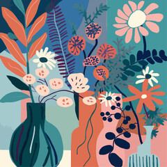 Vector pop flowers. Minimalistic texture nature spring tropical botany background 