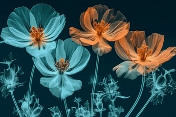 blossom flower beautiful nature floral bloom background pattern spring leaf xray. Generative AI.
