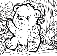 Cute Baby Bear in Jungle Coloring Pages for Kids