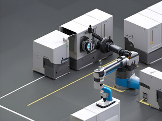 Modern High Tech  Industrial Robotic  arm on the factory production line production line is being welded. Generative AI.