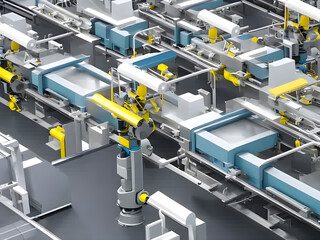 Modern High Tech  Industrial Robotic  arm on the factory production line production line is being welded. Generative AI.
