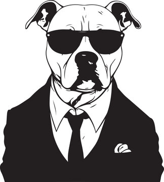Pitbull dog in a business suit and sun glasses Vector Illustration, SVG
