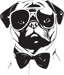 Pug dog  in a business suit and sun glasses Vector Illustration, SVG