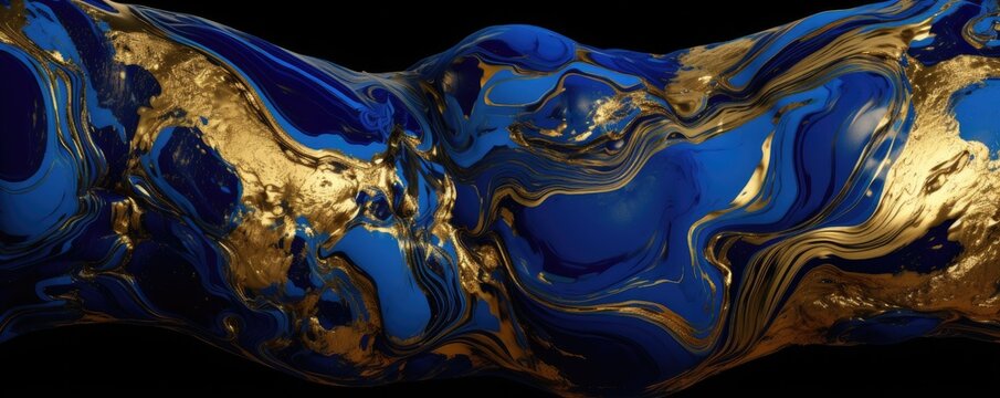 Abstract Lapis Lazuli Horizontal background, Swirls of lapis lazuli mixed with Gold. Liquid flow texture. Fluid art Abtract-themed, photorealistic illustrations in JPG. Generative AI