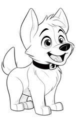 Fototapeta na wymiar dog cartoon with big eyes children illustration black and white