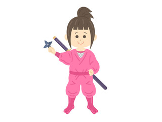 手裏剣を持った、くノ一（女忍者）のイラスト