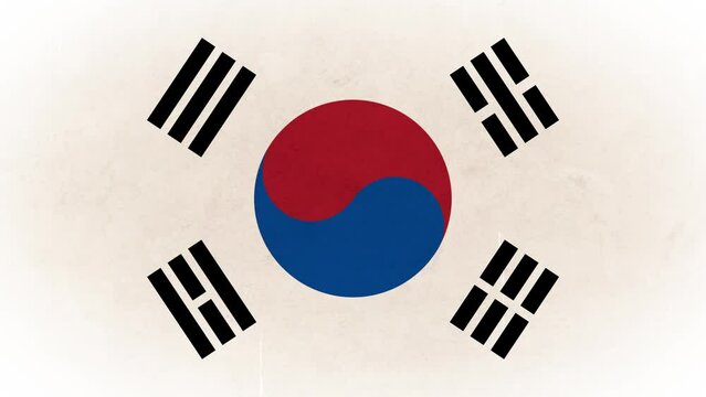 Animated flag of South Korea in grungy retro style.